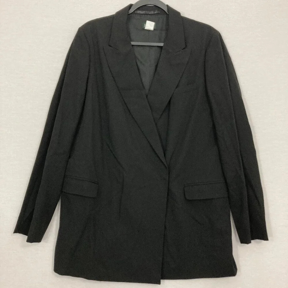 J. Crew Women's Black Wool Blend Long Line Jacket Blazer size 14 Office Career - Picture 1 of 10